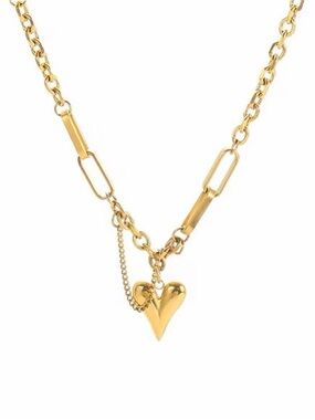 18K Gold Plated Heart Pendant Chain Necklace - Women Jewelry